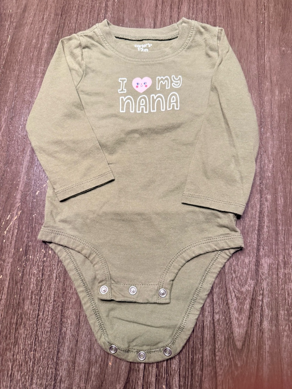 Carter's Olive Long-Sleeve One-Piece with Pink Heart Graphic